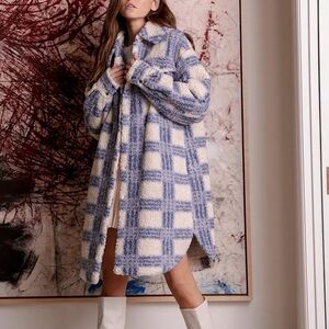 Lulu’s Blue Plaid Shearling Jacket